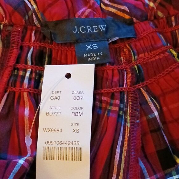 J CREW Ruffleneck Red Tartan Plaid Cotton Blouse Sz XSMALL NWT - Picture 9 of 11